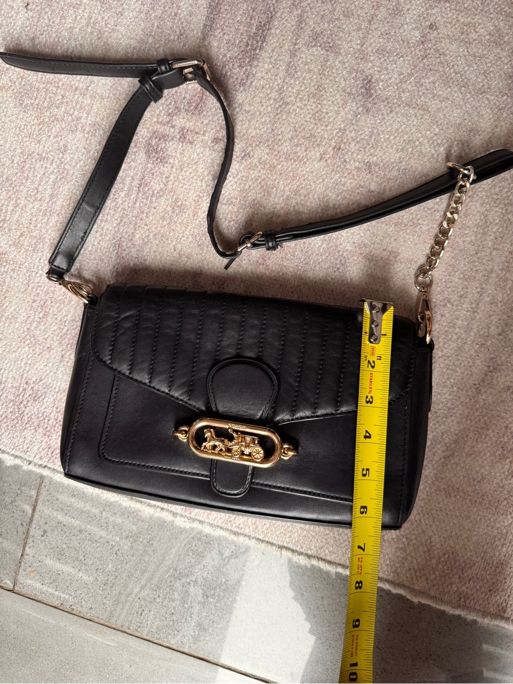 Black Quilted Shoulder Bag with Gold Hardware - Picture 9 of 10